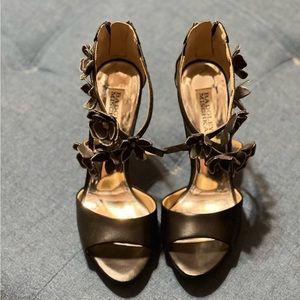 Badgley Mischka Black Flower Sandal Heels Brand New!